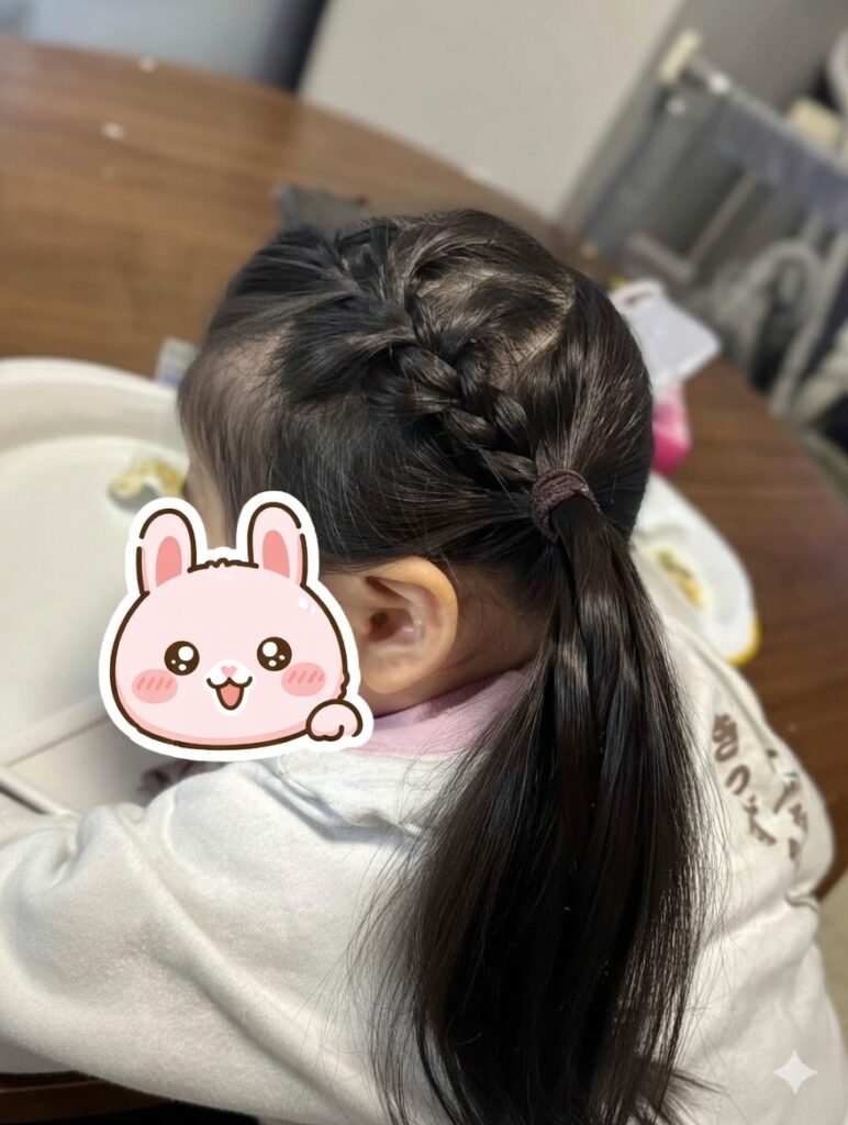 1歳　女の子　編み込み風　ツインテール　ヘアアレンジ　お出かけ　卒園式　入学式　発表会