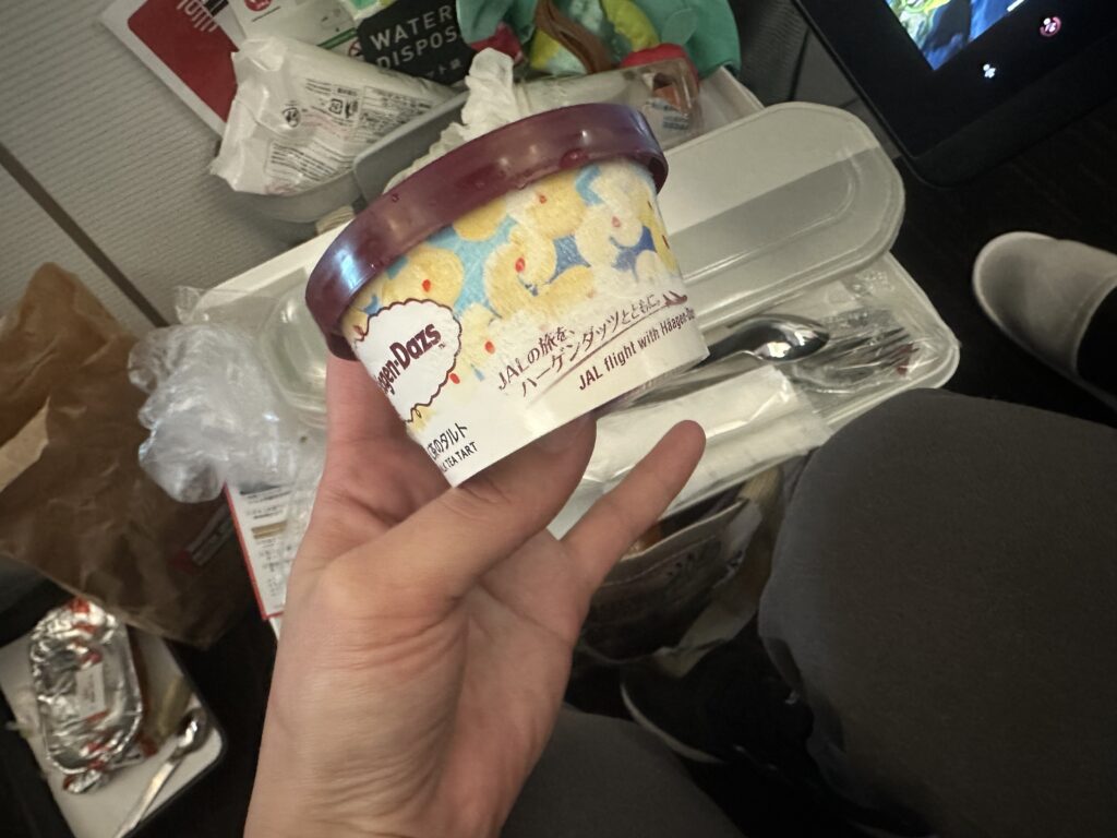 JAL機内食後にサービスされたハーゲンダッツのアイスクリーム